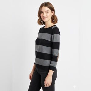 Joie Striped Wool Cashmere Blend Sweater with Elbow Patches Sz M Preppy Academia